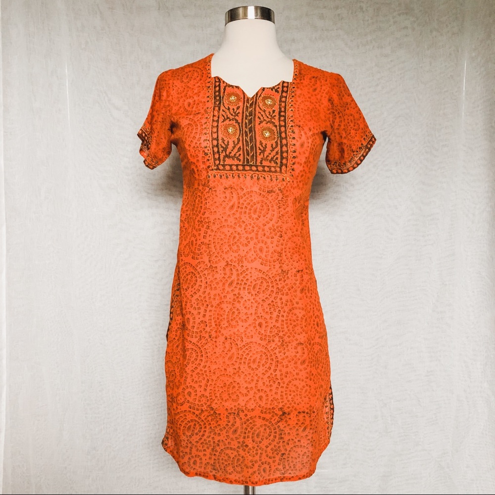 Embroidered Orange Tunic